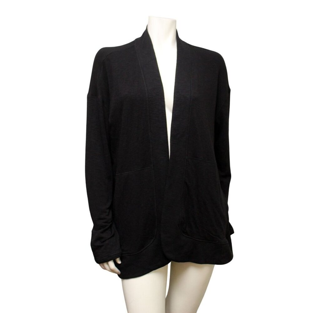 NWT Soma Black Cotton Slub Wrap Cardigan Lightweight Open Front One Size
